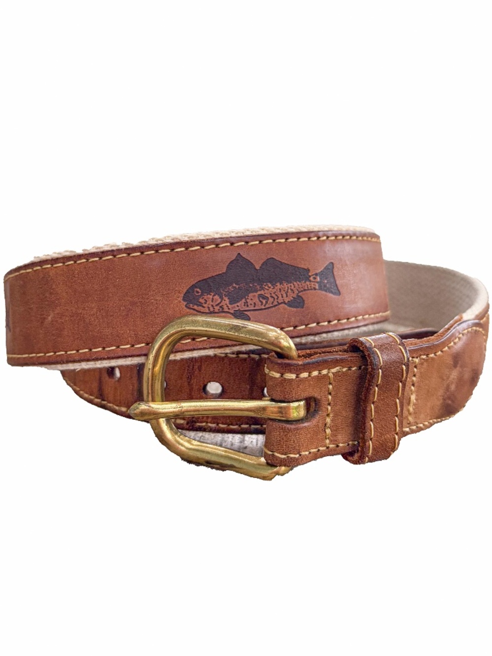 Leather Man Ltd 36 inch Belt Brown Full Grain Brass Buckle USA Fisherman Bass